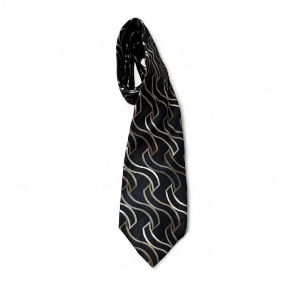 Vintage 90s‎ Essex Row Black/Gold/Silver Wavy Abstract Tie